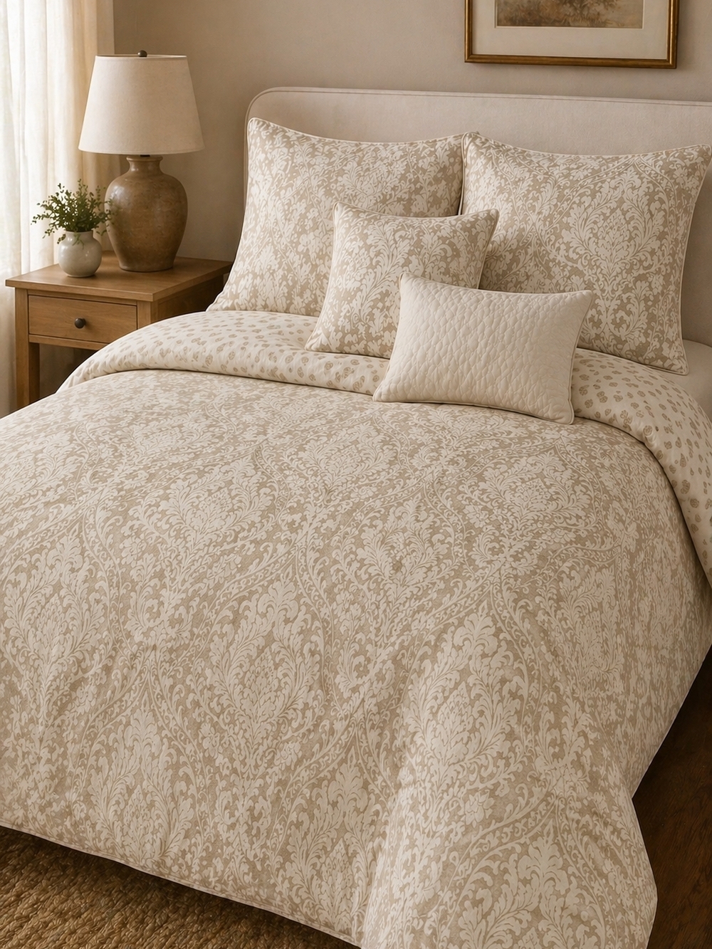 Nicole Miller Home Damask Comforter Set Queen Full 92x96 Reversible Cotton 5pc